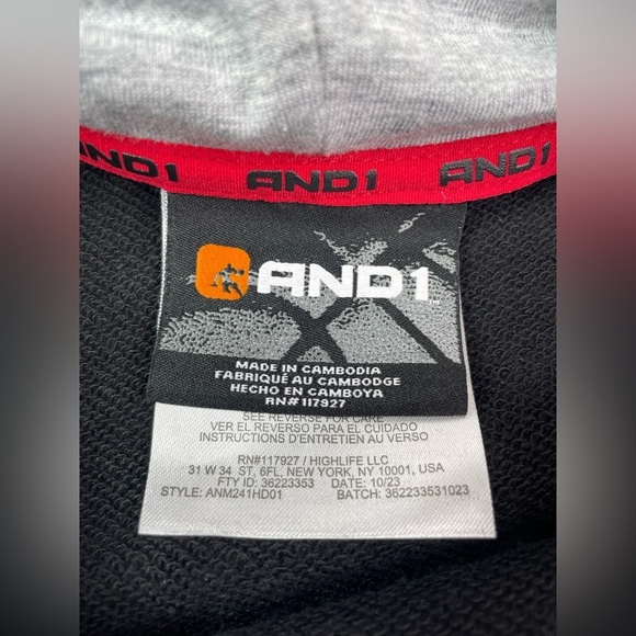 NWT AND1 Men's Basketball Hoodie Pocket Front Size Medium - Picture 4 of 7